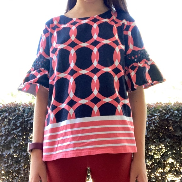 Crown & Ivy Pink & Blue Circle Ruffle Sleeve Top - Picture 4 of 4